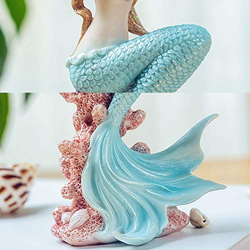 Rayberro Blue Mermaid Figurines 7.28" Resin Mermaid Sculpture Mediterranean Princess Ornaments Home Office Desktop Bookshelf Mermaid Collectible Figurines Crafts Fish Tank Aquarium Decoration - color: Blue Look Up, size: 7.28x3.93x2.75inch