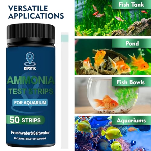 DIPSTIK Ammonia Test Strips for Fish Tank,Feshwater & Saltwater Aquarium Water Test Kit (50) - color: Ammonia