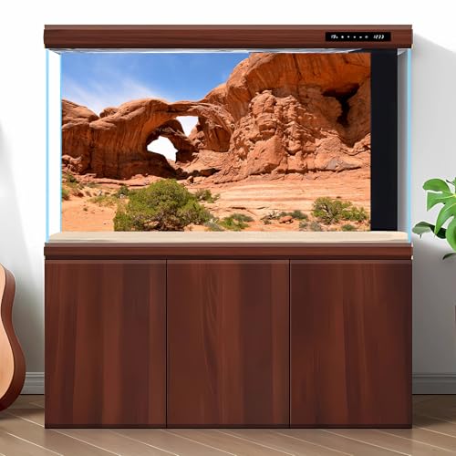 2 Packs Sunsert Rock Stone Formation Reptile Tank Background Orange Desert Gobi Clear Blue Sky Aquarium Background Beautiful Arches National Park Stone Cavern Landscape Fish Tank Backgrounds 36x18in