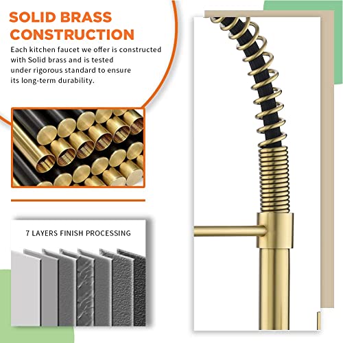 Kitchen Faucets with Pull Down Sprayer 304 Stainless Steel Industrial Single Handle One Hole Faucet for Farmhouse Camper Laundry Utility Rv Wet Bar Sinks Gold 9009K - color: C - Brushed Gold