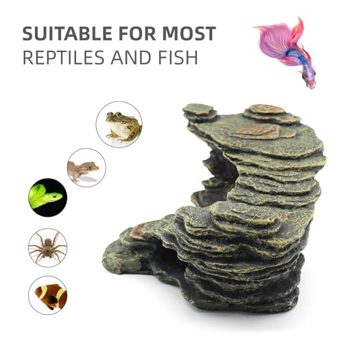 relaqcc Turtle Basking Platform Shale Scape Step Ledge, Reptile Ladder Resting Terrace Aquarium Decor, Great for Reptiles, Amphibians, Frogs, Small Turtle - style: Type-A