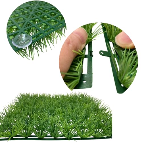 Aquarium Decor Artificial Plastic Lawn Grass,4PCS 9 inches Fish Tank Decorations, Easy Install Green Plants for Aquariums and Hermit Crab Climbing Habitats with 16 Suction Cups