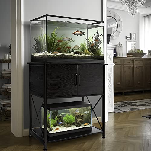 Herture 20-29 Gallon Aquarium Stand Metal Frame Fish Tank Stand with Cabinet Storage, for 20 Gallon Long Aquarium,30.7" L*16.5" W Tabletop,330LBS Capacity Black PG01YGB - color: Black, size: 20-29 Gallon