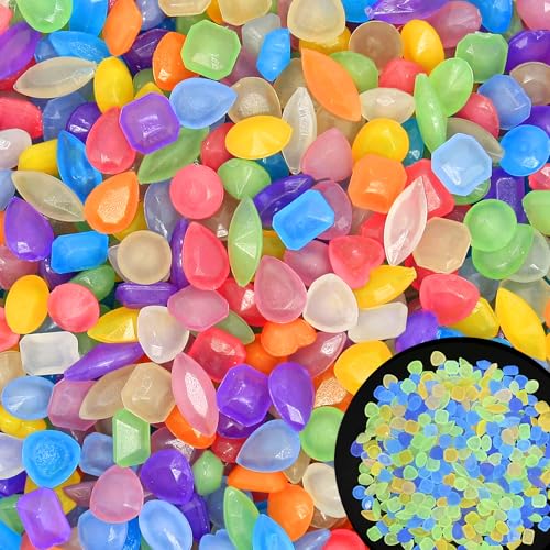 300pc Glowing Rocks for Garden Decoration Glow in The Dark Pebbles Glowing Stones Luminous Pebbles for Walkway Pathway Aquarium Decor,Color(0.4-0.6") - size: 300, style: Color