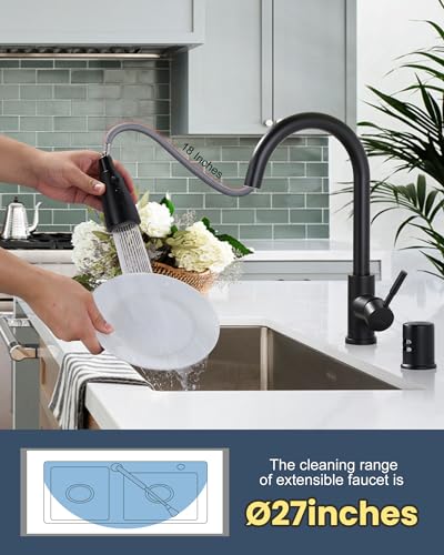 Kitchen Faucet with Air Gap: WOWOW Stainless Steel Kitchen Sink Faucet and Dishwasher Air Gap Kits for Kitchen Sink 2 or 4 Hole, Matte Black Finish - color: B: Black, style: Kitchen Faucet with Air Gap Kit