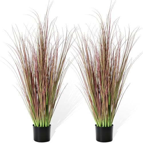 Jexine 2 Pieces Tall Artificial Grass Plant Potted Artificial Greenery Floor Plants Fake Pampas Grass Tall in Pot for Housewarming Gift House Garden Bathroom Lobby Indoor Outdoor (Autumn,4 ft) - color: Autumn, size: 4 ft