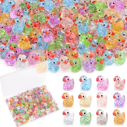 TINKRSTUFF 120PCS Mini Resin Animals Cute Colorful Glitter Tiny Ducks, Miniature Resin Figures to Hide, Little Animal Accessories Bulk for Topper Garden Dollhouse Landscape Aquarium Ornament DIY Craft - color: Colorful Glitter Ducks-120pcs