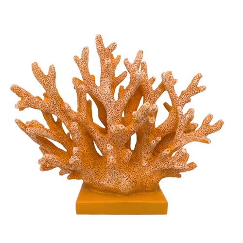 5.8" H Orange Coral Decor - Resin Coral Statue, Nautical Decor for Home, Bedroom, Bathroom, Living Room, Ocean Themed Cabinet Shelf Tabletop Decoration - color: Orange, size: 5.83"H
