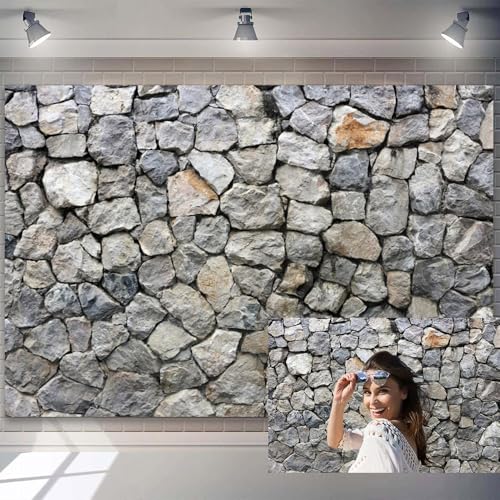 7x5ft Stone Wall Backdrop Natural Rock Wall Textured Photography Background Italy Stone House Town Ancient Palace Backdrops Vintage Garden Decoration Holiday Party Banner Rocky Fish Tank Background - size: 7x5ft