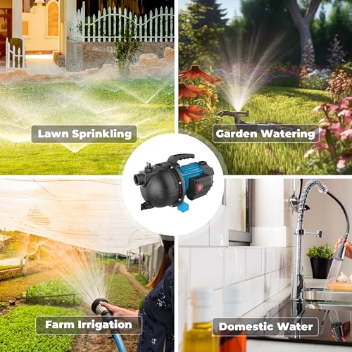 1.6HP Shallow Well Garden Pump, Water Transfer Pump, Home Lawn Draining Irrigation, Pressure Booster, Sprinkler, Jet, 1200GPH 115V Portable Cast Iron