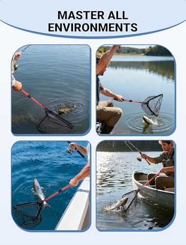 Upgraded Foldable Floating Fishing Net, Tangle-Free Anti-Snag Coated Landing Net, Quick Release & Easy Fold, Portable Fishing Gear for Ranger Boat, Kayak & Trout Salmon Bass Fishing, Gifts for Men - size: 27-35" Extendable