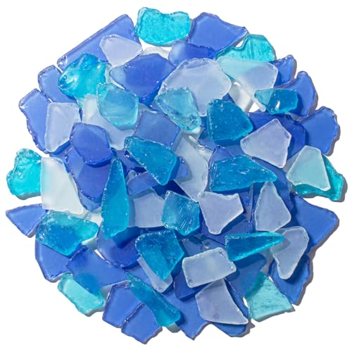 Keedolla Sea Glass for Crafts - 10 OZ Flat Frosted Seaglass Pieces Crushed for DIY Art Crafts, Vase Filler, Beach Weddings, Aquarium and Home Decor - Aquamarine, Cobalt Blue, White - color: Caribbean & Cobalt Blue, White, size: 10 OZ / 0.63 LB