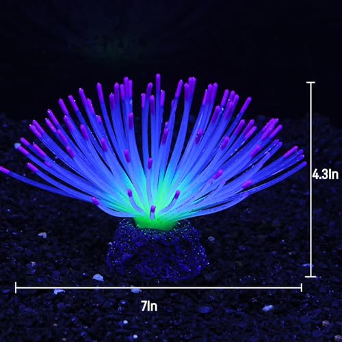 Fluorescent Rainbow Sea Urchin Aquarium Decor - Glows Under Blue Light, Weighted Silicone Ornament for Fish Tank with Swaying Spines, Saltwater & Freshwater, Vibrant Aquascape Centerpiece (Purple) - color: Purple