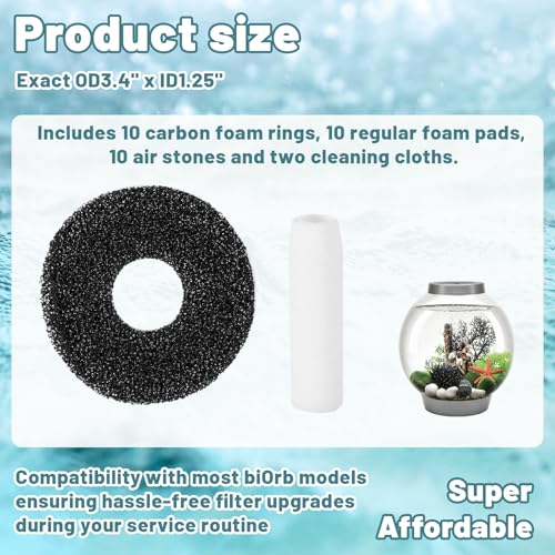 Novabright 32 Pack Filter Replacement Kit Compatible with BiOrb Aquariums Filter Cartridge Accessories10 Carbon Rings 10 Regular Foam 10 Air Stone 2 Cleaner Pad