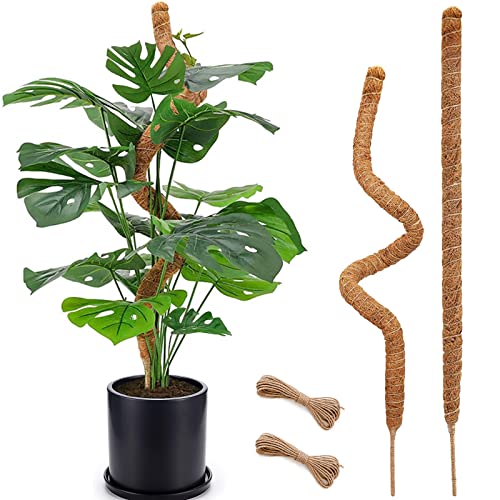 Soupiar 2-Pack 28" Bendable Moss Pole for Monstera, Rust-Free Aluminum Core Plant Support Stakes, Sturdy Stakes to Train & Grow Indoor Climbing Plants Upright (13.2ft Jute Rope Included) - color: 2 × 28 Inch