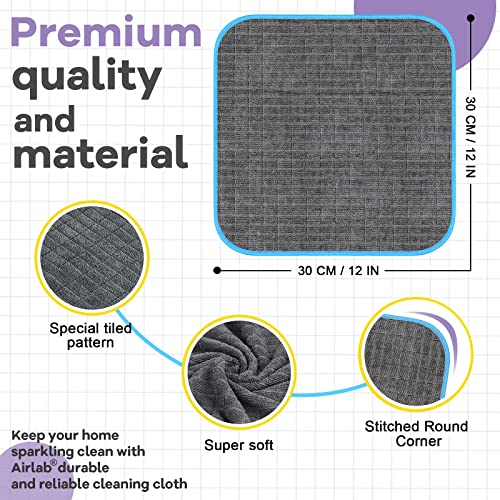 Airlab Microfiber Cleaning Cloth for Household Dust Rags for Cleaning All-Purpose Towels Streak Free Kitchen Dishes Reusable Pack of 6, 12" x 12" - color: Dark Grey, Pack of 6