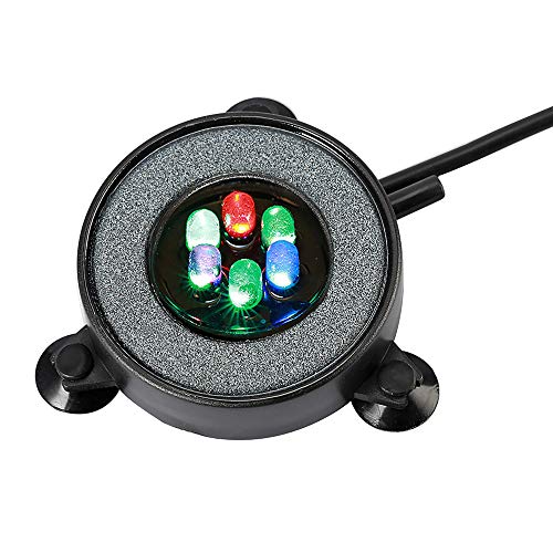 NICREW Multi-Colored LED Aquarium Bubbling Stone Disk, Round Fish Tank Bubbler with Auto Color Changing LEDs - size: 2 inch
