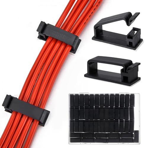 50Pcs Self Adhesive Cable Management Clips,Cable Organizers Wire Clips Cord Holder for PC Laptop Ethernet Cable Desktop Home Office(1.52’’ x 0.59’’ x 0.57’’, Black) - color: Black, size: 1.52’’ x 0.59’’ x 0.57’’