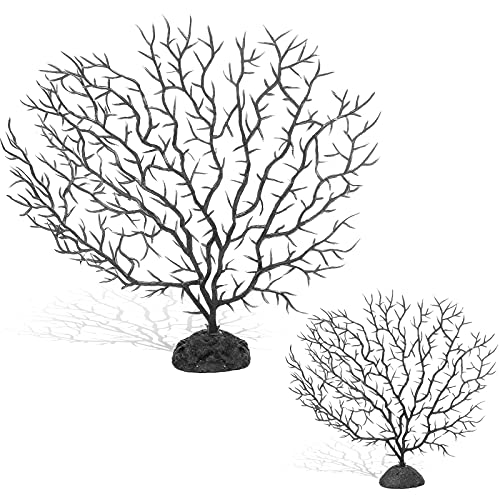 Piutouyar 2Pcs Sea Fan Coral Decorations, Black Simulation Sea Coral Branch for Aquarium Ornament Fish Tank Landscape (11.8inch+6.7inch) - color: Black