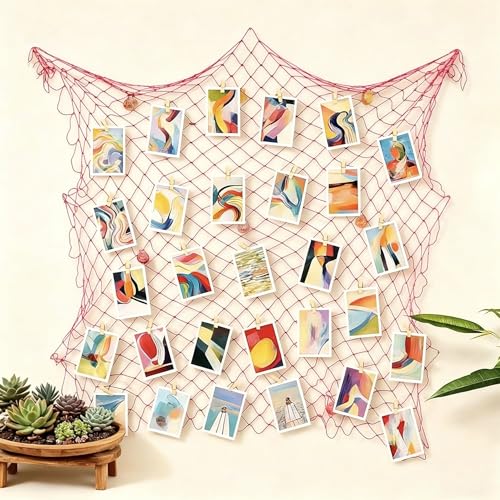 2 Pack Decorative Fish Net, 5x10 ft Large Red Fishing Net for Hanging Stuffed Animals & Party Decorations, Fishnet for Nautical Mermaid Pirate Beach Hawaii Under the Sea Themed Party Decorations - color: Red, size: X Large-5x10 Ft