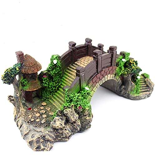 Small Fish Tank, 1pc Magical Aquarium Resin Decoration Colorful Bridge Pavilion Tree Rockery for Fish Tank, Stand
