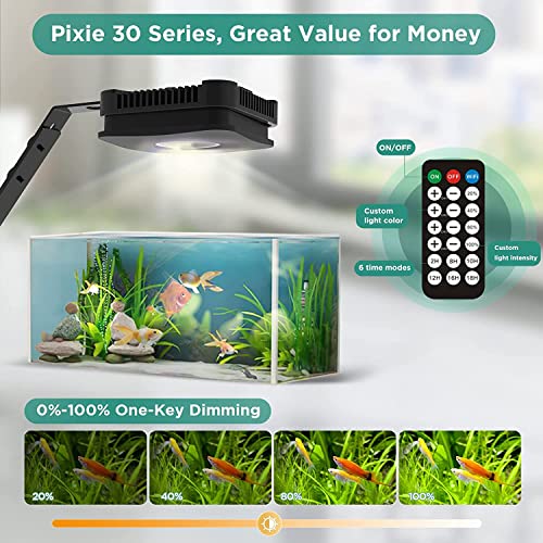 Lominie LED Aquarium Light, Full Spectrum Fish Tank Light, Clip on Freshwater Planted Light Adjustable Gooseneck for Freshwater Coral Fish Tanks, Dimmable Nano Refugium Tank Light Supports Remote Wifi - size: P30 Freshwater