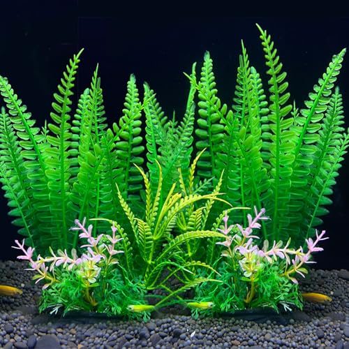 2 Pack Aquarium Decor Plastic Plants, Large Artificial Fish Tank Plant, Fish Tank Decorations for Betta Freshwater Fish Tank-7.1" Tall - size: Medium-2Packs