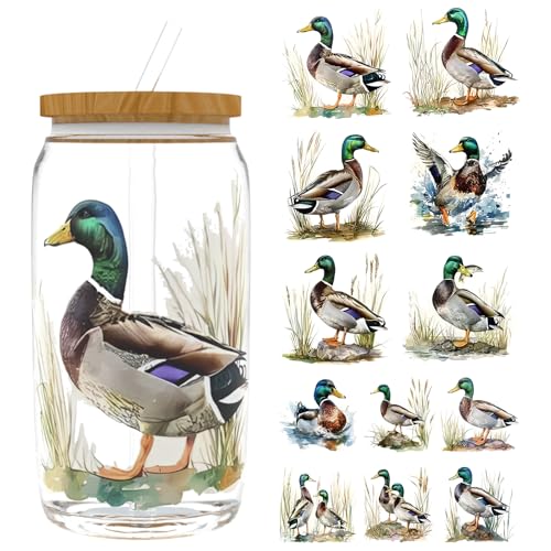 UV DTF Cup Wrap for 16oz Glass, 12 Sheets Watercolor Duck UV DTF Decals, Tumblers, Rub on Transfer Stickers - style: Watercolor Duck