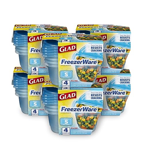 Glad GladWare FreezerWare Food Storage Containers with Lids, Small Rectangle BPA Free Plastic for Freezing Soups and Meal Prep, Crack Resistant, Microwave Dishwasher Safe, 24 Oz, 4 Count - 6 Pack - size: 4 Count (Pack of 6)