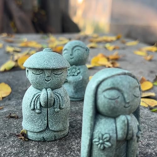 livelyfish Japanese Buddha Bosatsu Feng Shui Praying Monk Statue Sandstone Happy/Smiling Miniature Figurine Ornament for Fish Tank Aquarium Home Garden Decoration (1) - size: 1