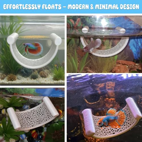 White Betta Fish Hammock – Minimalist Floating Rest Platform for Shrimp, Nano Fish, and Bettas – Clean Aquarium Perch Ledge, Aquascape Decor for Low Flow Tanks, Floating Bed for Small Fish - color: B: White