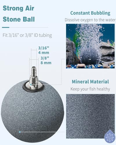 Pawfly Aquarium Air Stone 3 Inch Fish Tank Air Stone, Ball Bubbler Round Oxygen Diffuser for Air Pump Fish Tanks Buckets Small Ponds and DWC Systems, 2 Pack - size: 3 Inch