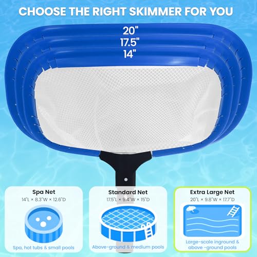 Poolvio 20" Pool Net Skimmer – Heavy Duty Leaf Net with Aluminum Frame with Diamond-Pattern Ultra-Fine Soft Mesh Bag – Pool Cleaning Net for Leaves, Sand, Pollen & Small Debris (No Pole) - size: 20" Extra Large Pool Net