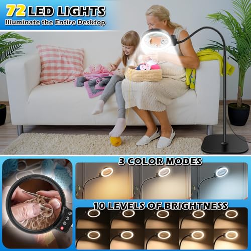 30X 10X Large Floor Magnifying Glass with Light and Stand,72 LED Flexible Gooseneck Floor Magnifying Lamp,2 in 1 Lighted Magnifiers for Close Work, Sewing,Crafts,Hobbies（Black） - color: Black