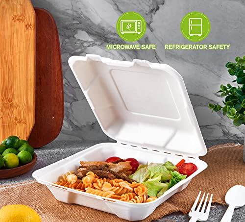 ECOLipak 50 Pack Clamshell Take Out Food Containers, 100% Compostable Disposable To Go Containers, 8X8 inch Heavy-Duty To Go Boxes for Food - color: 8*8 in, 1-Compartment,50Pack