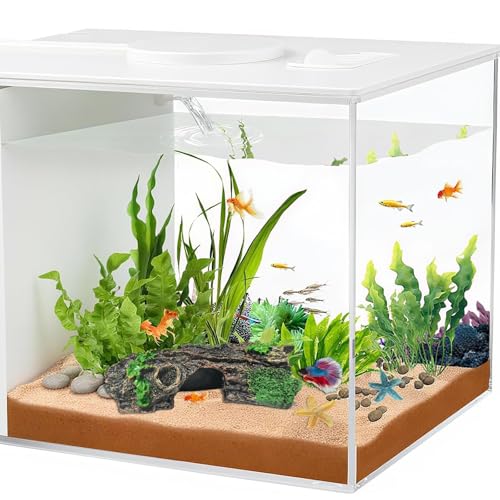 Starfish and Resin Hollow Tree Trunk Fish Tank Decorations, Betta Fish Tank Accessories, Aquarium Arnaments Hollow Tree x 1pc, Fish Aquarium Decorations Starfish x 2pcs(Blue and Yellow)