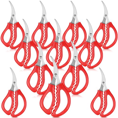 Gisafai 30 Pcs Kitchen Seafood Scissors for Crab Bulk,Leg Scissors Multifunctional Stainless Steel Shears Crab Leg Crackers Fish Shrimp Lobster tools for Kitchen Seafood Peeling (Red)