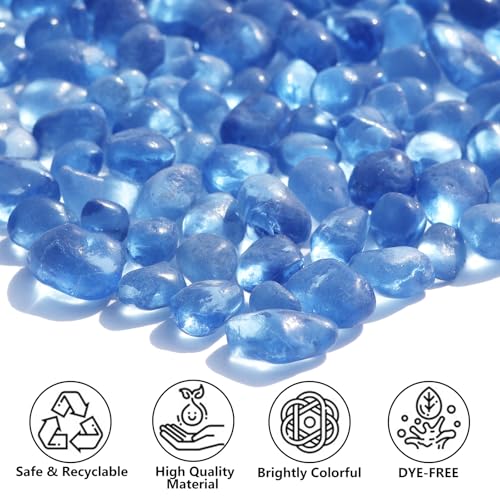 QYGL Sea Glass Stones - Light Blue Clear Glass Pebbles Gemstones - Perfect for Aquarium Rocks, Fish Tank Gravel, Vase Fillers, DIY Crafts, and Home Decor (0.9LB/14oz) - color: Light Blue