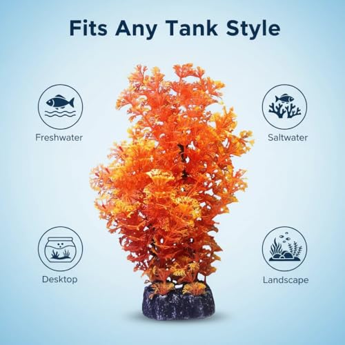 Mipukbay Orange Aquarium Plants - Artificial Plastic Fish Tank Decor, Realistic Ornament Safe for Fish & Shrimp, Low-Maintenance Aquascaping Plants for Freshwater/Saltwater Tank Landscaping - color: Orange-1