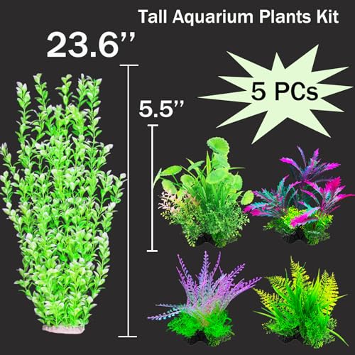 5PCs Mult-Color Aquarium Decor Plants Set, 23.6 Inches Extra Large Artificial Plastic Fish Tank with 4 Plastic Plants, Tall Fish Tank Decorations - size: Large-5Packs