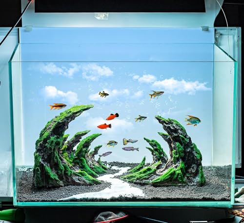 Novelsite Fish Tank Accessories, Aquarium Decorations, Scenery, Rock Ornaments - Create Aquatic Beauty with Premium Aquarium Decorations,14.4" W x 7.1" H x 3.4" D - color: Green Rockery, size: Canyon-M