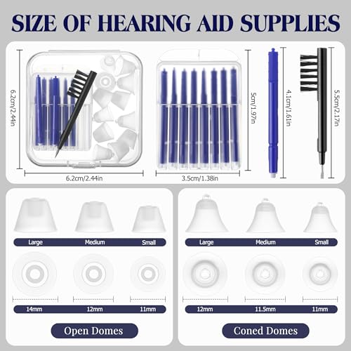 Hearing Amplifier Cleaning Tools, Compatible with Audien Hearing Aid Kit Includes 6 Sizes Silicone Dome, Cleaning Brush with Screwdriver Wax Guards Filter and Carrying Case(10 Pcs)