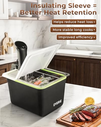 EVERIE 12 Quart Sous Vide Container with Collapsible Hinged Lid + Wobble-Free Stainless Steel Rack Divider + Insulating Neoprene Sleeve — NSF Approved Container, BPA-Free Lid, Fits Anova & Instant Pot - color: Container with lid and rack and sleeve