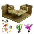 Aquarium Hideaway Cave Underground Tunnel Hideout Wood-Like Fish Tank Cave for Corners View Fish in Aquarium Decoration with 2PCS Plastic Aquatic Plants for Betta Shrimp Guppy Hide