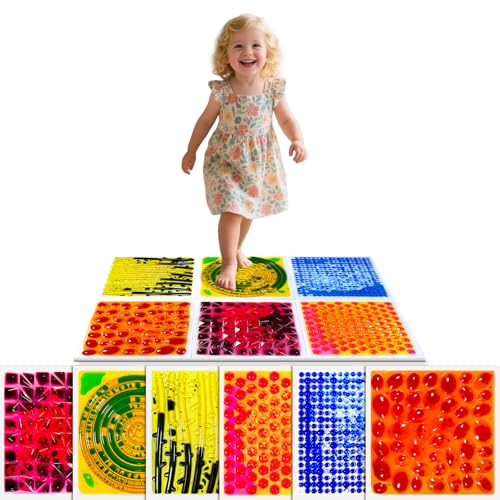 Liquid Sensory Floor Tiles for Kids Ages 3+ – 11.8" Step-On Toys with Color Flow Effect & Textured Non-Slip Base – for Classroom Use, Sensory Play Zones or Focus Corners (6-Pack) - style: Textured Tiles (6-Pack)