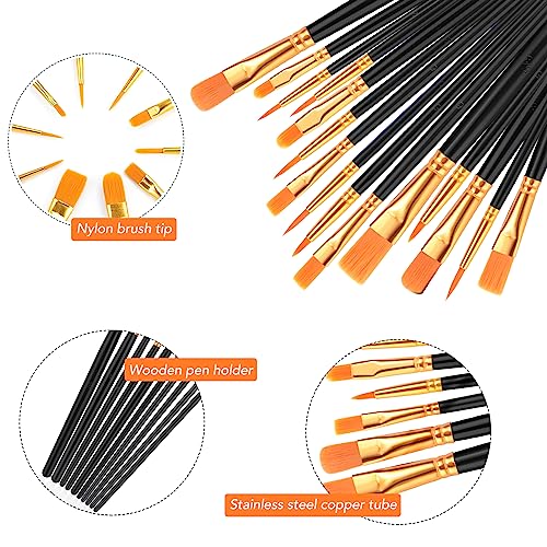 AROIC Acrylic Paint Brushes, 6 Packs / 60 pcs Nylon Hair Paint Brush Set for All Purpose Oil Watercolor Painting Artist Professional Kits (Black) - color: Black, size: 60pcs