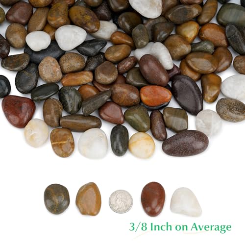 Polished Pebbles, 3/8" Natural Decorative Mixed Color Stones Aquarium Gravel River Rocks for Potted Plants, Landscaping and Home Decor (10-lb Bag) - color: Mixed Color, size: 3/8 inch, 10 lb