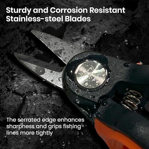 Pristis Mini Fishing Scissors, Compact Stainless Steel Blades Line Cutter Multi Tool with Non-Slip Handle, Micro Serrated Edge Pliers Gear Kit for Saltwater Freshwater Braided Fluorocarbon Mono Lines