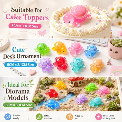 30 Pcs Medium Glow in The Dark 3D Resin Turtles Miniature Garden Figurines,Accessories for Decorating DIY Dollhouse Fish Tank Fridge Wall Art, Safe, Durable, Non Fading - size: Medium