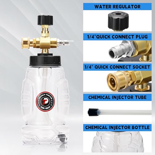 Tool Daily Chemical Injector for Pressure Washer, Adjustable Chemical Injector Bottle with Straw, 3 Curved Rods, Black Soap Nozzle, 1/4” Quick Connect, 3600 PSI - style: Injector with 3 Rods